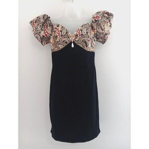 Jessica McClintock Black Velvet Dress Brocade Jewel VTG 8P Evening Romantic Chic